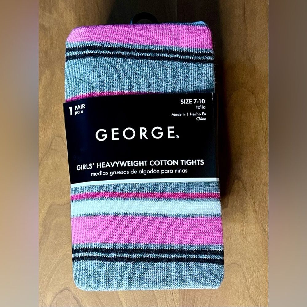 George Girls' Striped Pink, White, Gray Tights 7-10